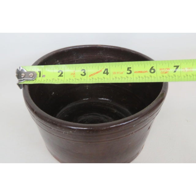 1899 Handmade Pottery Dish Dark Brown Glaze Salt Crock Bowl With Lip For Sale - Image 10 of 12