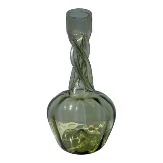 Vintage Signed Hand Made Glass Wrap-Around Vined Stem Gourd Pumpkin Vase For Sale