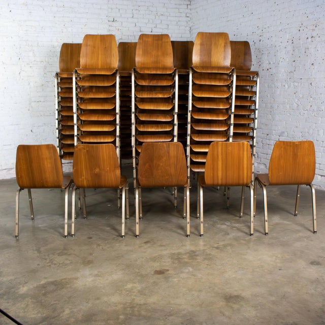 Late 20th to Early 21st Century Modern Walnut Molded Plywood Chairs Stackable Connectable as Is Condition Selling Separately For Sale - Image 9 of 18
