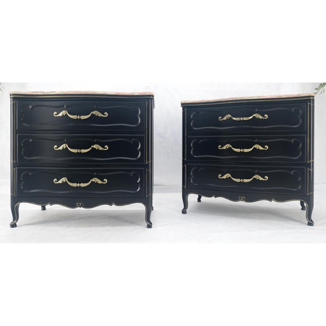 Brown Black Lacquer Heavy Solid Brass Drop Pulls Three Drawer Bachelor Chests - A Pair For Sale - Image 8 of 12