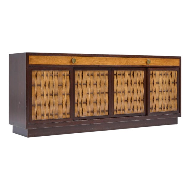 Edward Wormley for Dunbar Mid Century Basketweave Rosewood and Mahogany Credenza For Sale