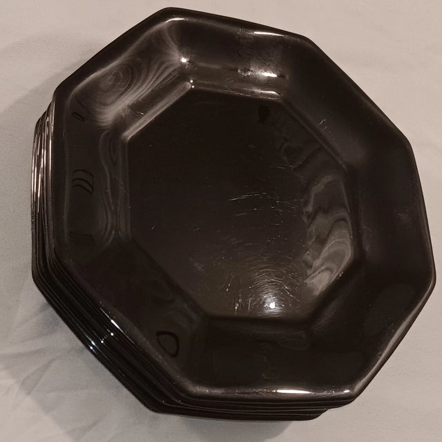 1950s Arcoroc France Octagonal Black Porcelain Plates- Set of 15 For Sale - Image 9 of 11