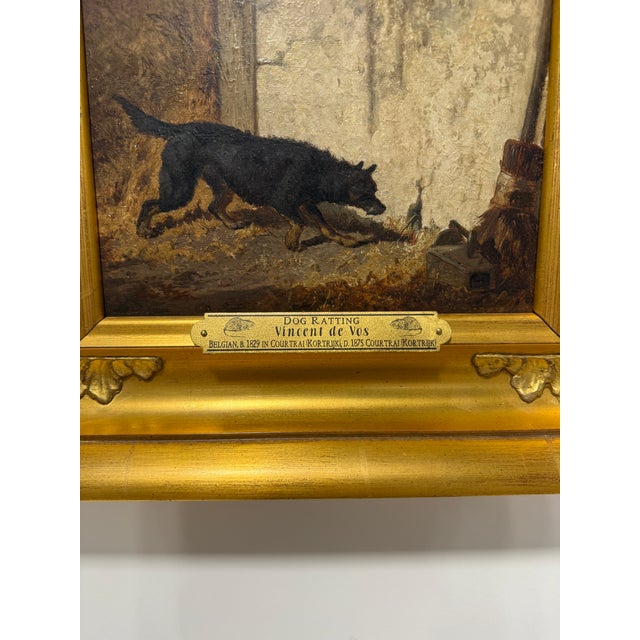 Vincent De Vos Dog Ratting Oil On Board. Oil on board, this tightly composed animal subject by Vincent de Vos (Belgian,...