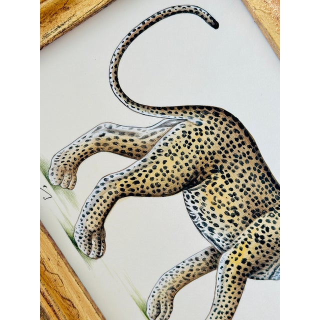 Wood Original Hand-Painted Leopard Painting in a Vintage Gilt Frame For Sale - Image 7 of 8