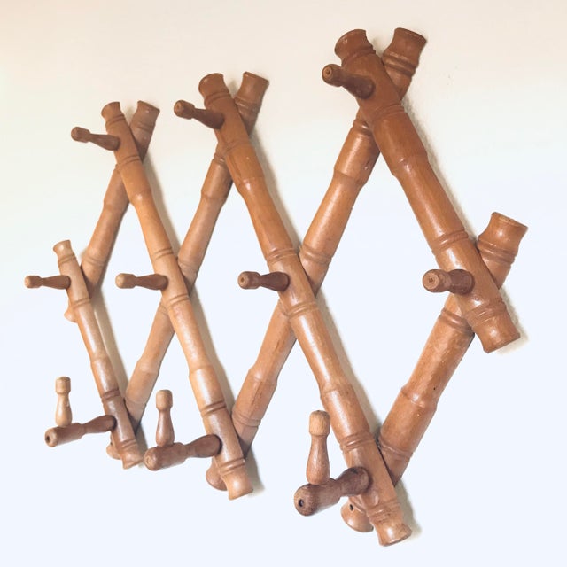 Mid 20th Century Bulgarian Faux Bamboo Accordion Wall Hook Rack