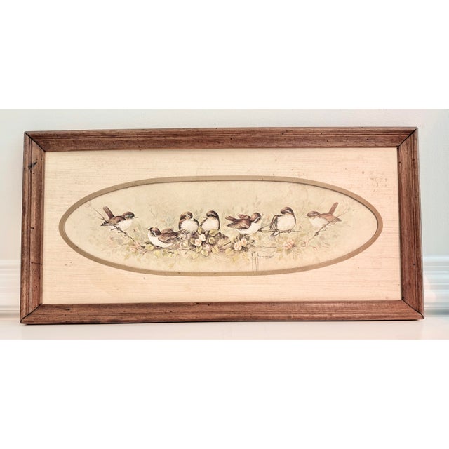 Vintage Marjorie Morrow “Sparrows” Framed Bird Print, 1983 For Sale - Image 4 of 8