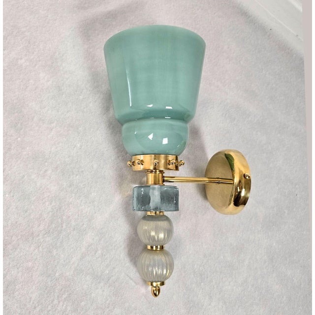 1990s 1990s Pair of Acqua Green Murano Glass Sconces For Sale - Image 5 of 12
