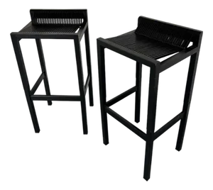 Set of Modernist Black Wood and Steel Bar Stools by Ruud Jan Kokke, 1980s