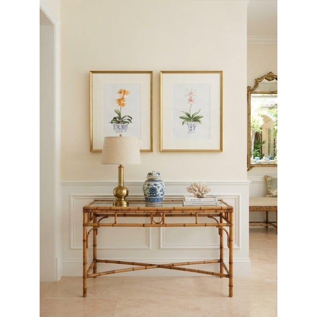 Pair of Vintage Framed Chinoiserie Orchid Botanical Prints – Orange & Pink Floral Art For Sale - Image 9 of 12