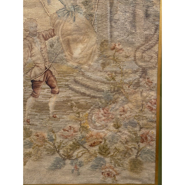 Pair of 19th-Century Figural Needlepoint & Petit Point Pastoral Panels For Sale - Image 9 of 16