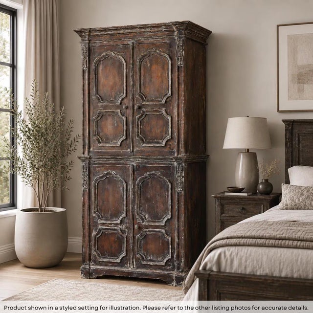 Dimensions: 44″ W x 23″ D x 90″ H This solid wood armoire in a distressed finish is an elegant storage cabinet that will...