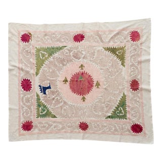 Handmade Neutral Tan Suzani From Uzbekistan For Sale