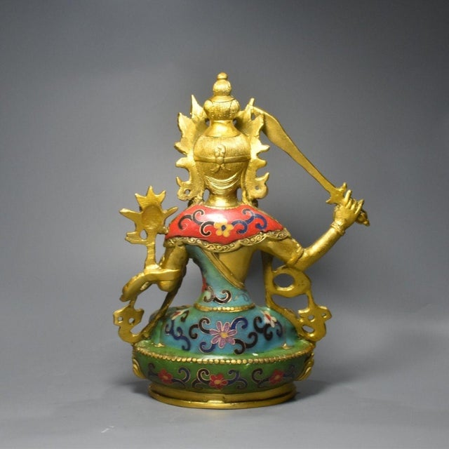 Late 19th Century Cloisonné Enamel Manjushri Bodhisattva Statue, 1.15kg For Sale In Los Angeles - Image 6 of 9