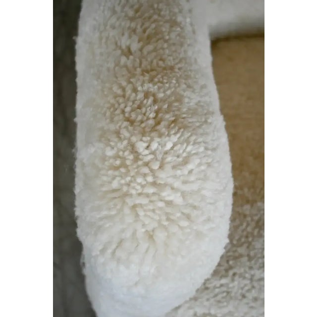 Wood Pair of Custom Made 1940's Style Lounge Chair Upholstered in Beige Sheepskin Shearling For Sale - Image 7 of 8