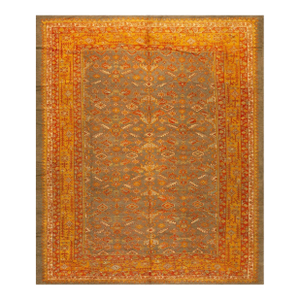 Pretty SkyBlue Color & Decorative Geometric Pattern Antique Turkish Oushak Rug
