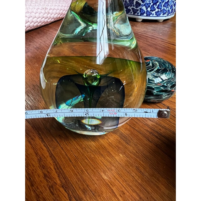 1970s Trio of Green and Blue Glass Paperweights For Sale - Image 11 of 12