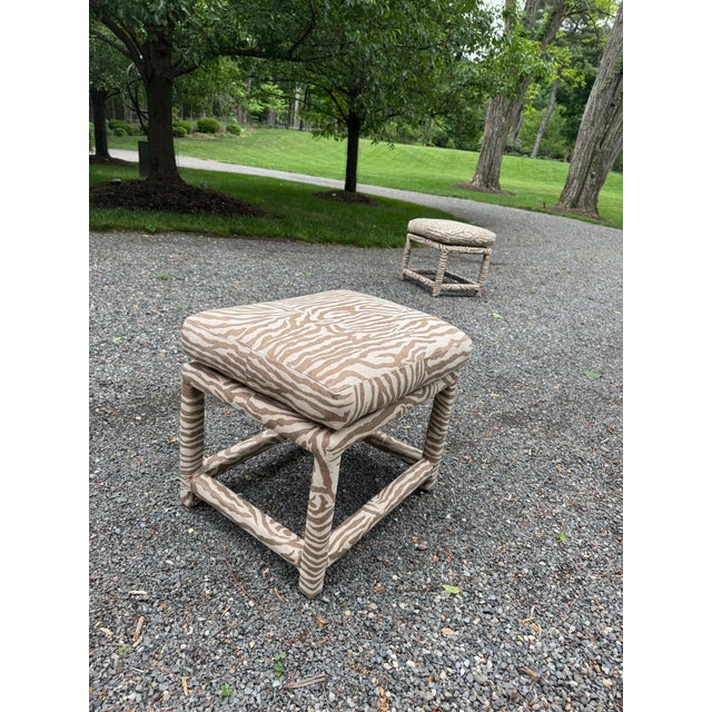 Wood Handsome Pair of Vintage Thayer Coggin for Milo Baughman Ottomans (With Label) For Sale - Image 7 of 11