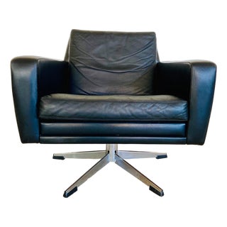 Vintage Danish Black Leather Swivel Chair by Georg Thams For Sale