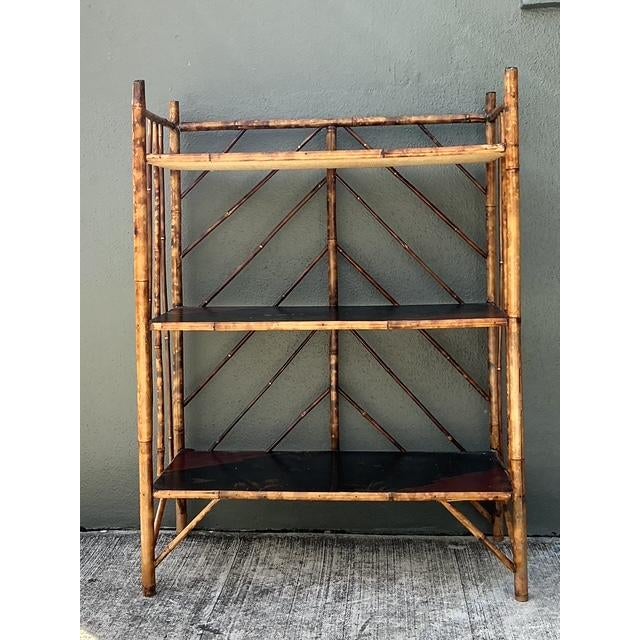 Chinoiserie Vintage Chevron Bamboo Painted Etagere For Sale - Image 3 of 12