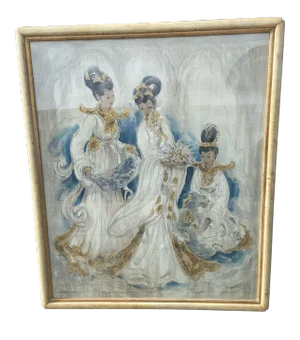 Mid 20th Century Asian Geisha Lady Signed Painting Massive Size