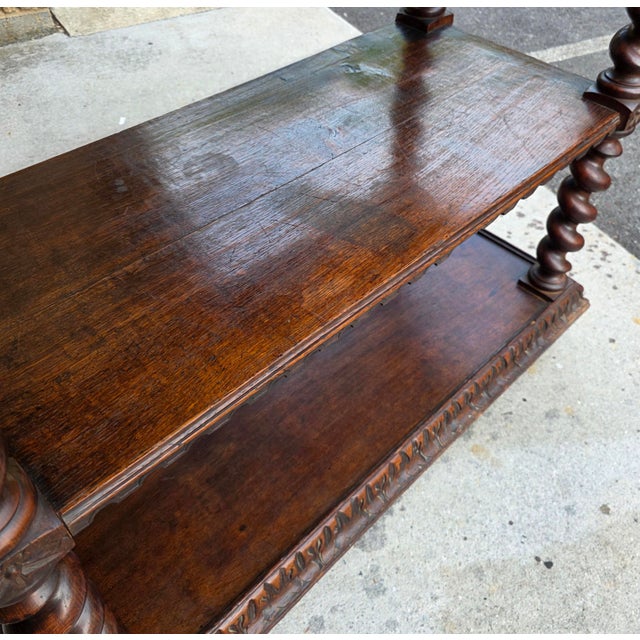 Antique English Jacobean Revival Oak Server With Carved Grotesque Masks and Barley Twist Supports, Circa 1830 For Sale - Image 11 of 18