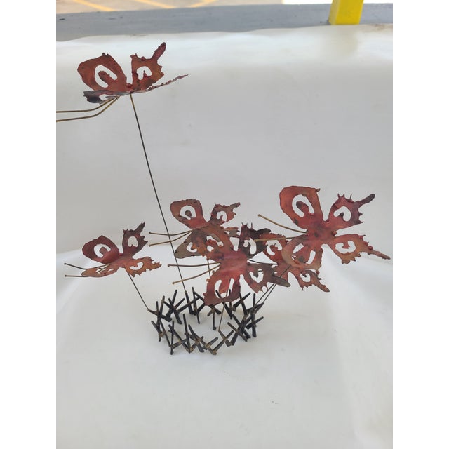Beautiful Mid Century Butterflies Kinetic Brutalist Sculpture signed Blass. Vintage flat nails make the stems and create...