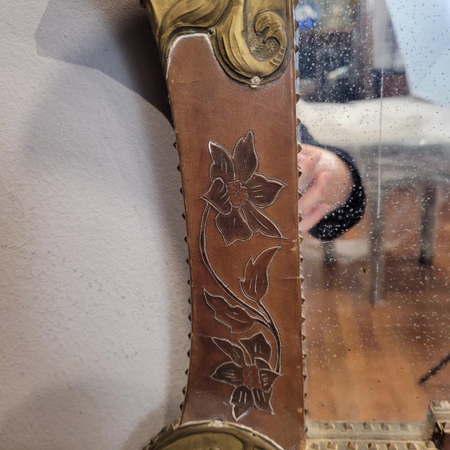 Art Nouveau Mirror in Gilt Brass and Leather after Gabriel Viardot, France, 1930s For Sale - Image 18 of 18