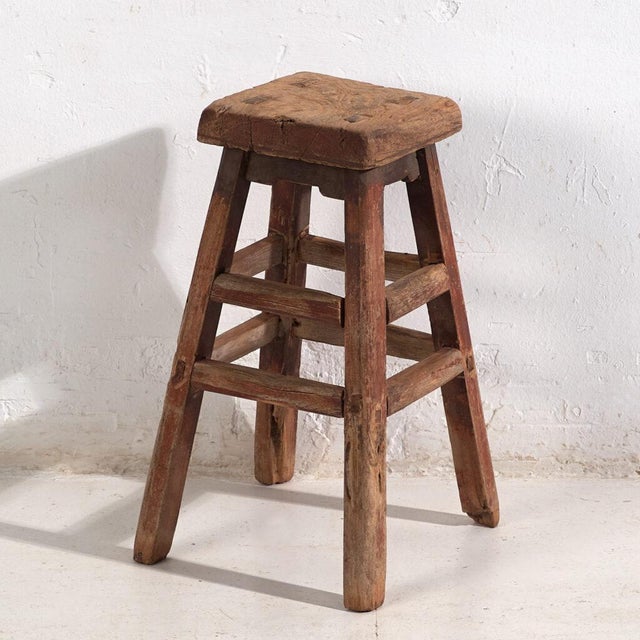Wood Small Antique Stool in Elm, 1900s For Sale - Image 7 of 7