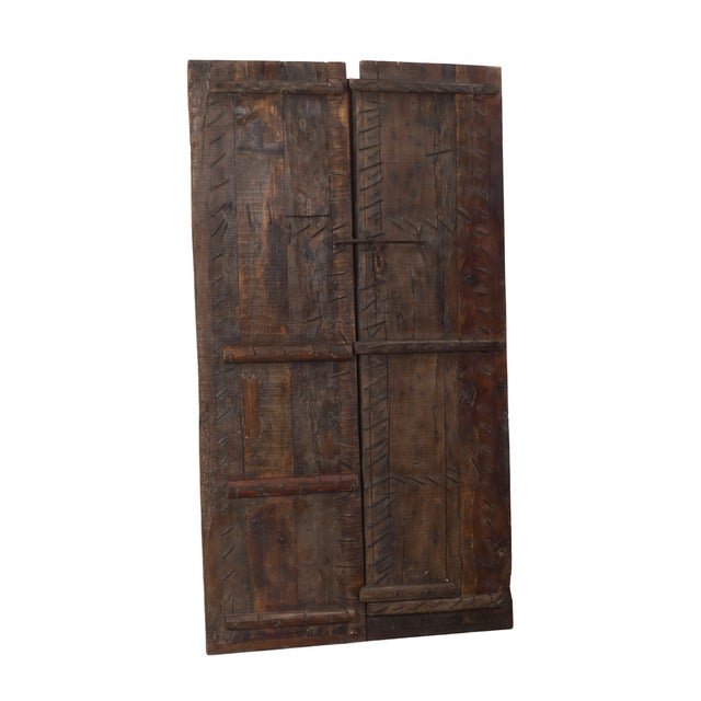 1900 - 1909 Antique Indian Carved Teakwood and Iron Door, 19th C. For Sale - Image 5 of 6