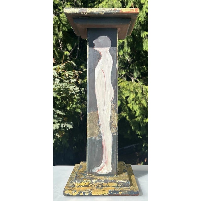 Selina Trieff Art Wood Pedestal Column Painted Figures Gold Leaf Selena For Sale - Image 16 of 18