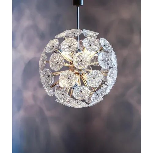 Mid-Century Modern Starburst Chrome and Glass Chandelier from Val Saint Lambert, France, 1960s For Sale - Image 3 of 12