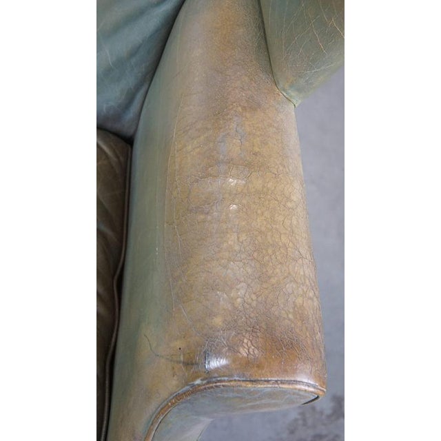 Green Wing Chair in Green Leather For Sale - Image 8 of 13