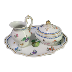 Vintage Italian Richard Cinori Hand Painted Fine Porcelain Tray, Sugar & Cremer Set- 3 Pieces