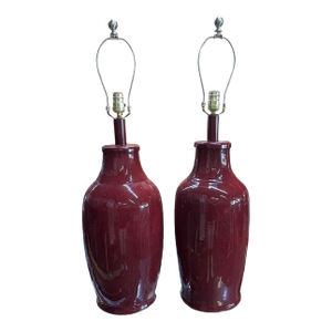 Pair of Antique Chinese Pigeon Blood Red Pottery Lamps