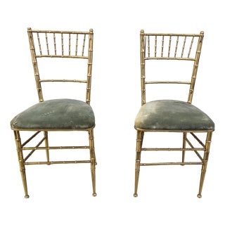 Brass Faux Bamboo Chairs, 1960s, Set of 2 For Sale