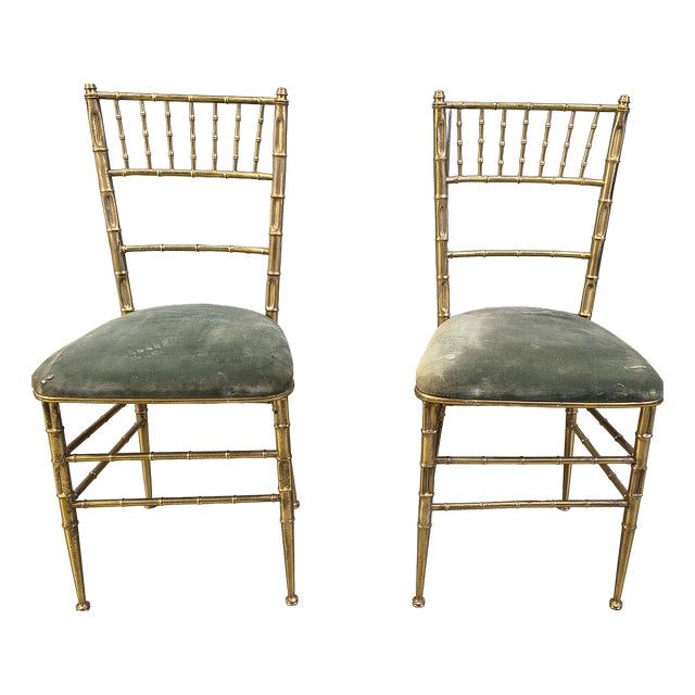 Brass Faux Bamboo Chairs, 1960s, Set of 2 For Sale
