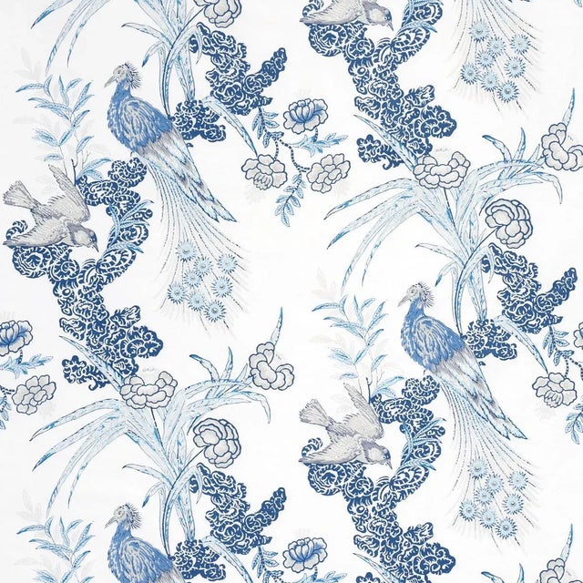 Sample - Schumacher X Miles Redd Peacock Fabric in Porcelain For Sale