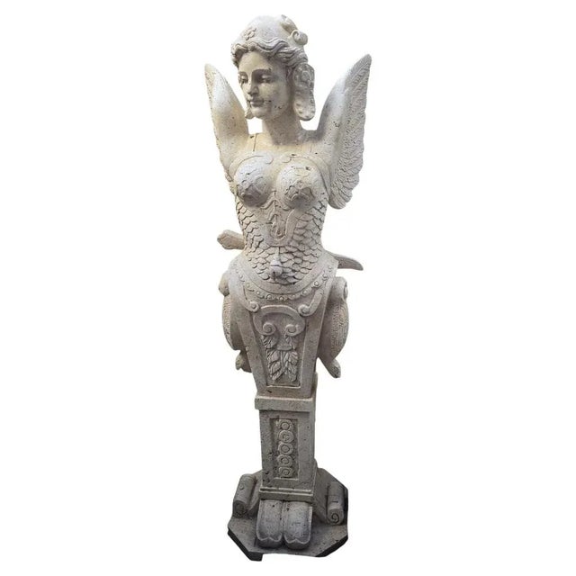 Stone Italian Hand-Carved Marble Allegorical Winged Figure, 1980 For Sale - Image 7 of 7