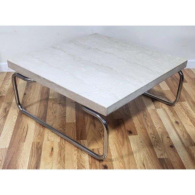 Mid 20th Century Pair Vintage Mid-Century Modern Chrome & Marble Coffee Tables by Michael McCarthy for Cassina For Sale - Image 5 of 17