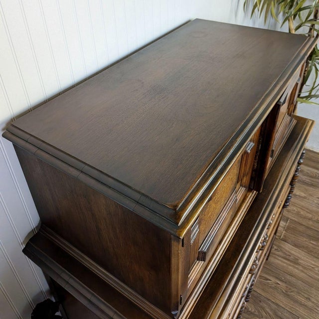 Vintage Burl Wood Spanish Revival Chest-on-Chest Dresser For Sale - Image 10 of 16