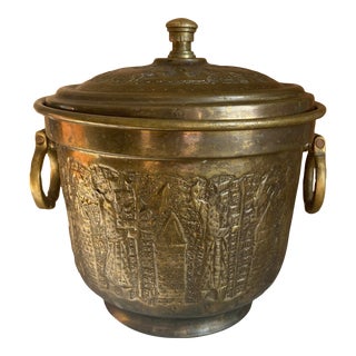 Vintage Brass Repousse Ice Bucket For Sale