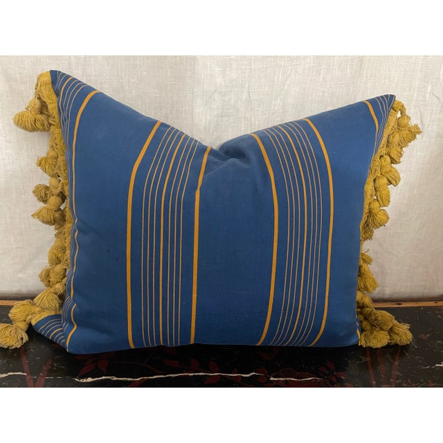 2000 - 2009 Single Vintage Blue Yellow Pillow For Sale - Image 5 of 7