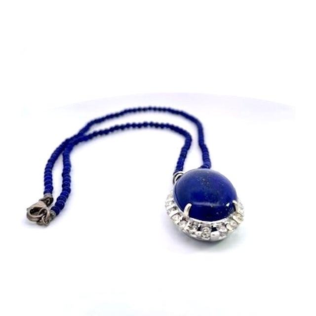 2010s Lapis Pendant With Lapis Bead Chain For Sale - Image 5 of 7