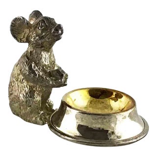 2000's Metal Mouse With Dish Gilded Open Salt Cellar For Sale