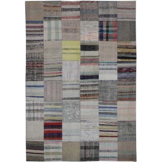 Hand Knotted Patchwork Rug by Aara Rugs Inc. - 7'9" X 5'7" For Sale