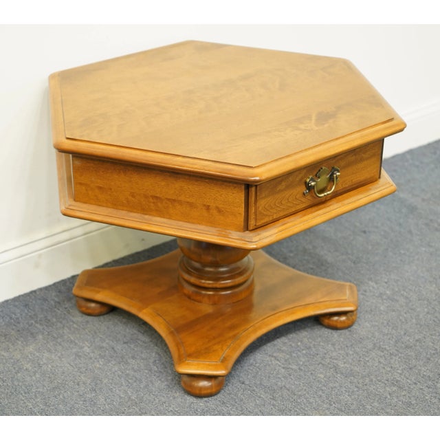 ETHAN ALLEN Heirloom Nutmeg Maple Colonial Early American Hexagonal Accent End Table 10-8626 20" High 29.25" Wide 25.5"...