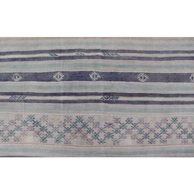 Ink Blue Vintage Turkish Flat-Weave L. Green, Taupe, Butter, Lavender & Ink Blue For Sale - Image 8 of 11