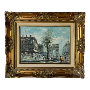 1970's Brian Champs Elysées, L’arc De Triomphe, Paris Street Scene Oil Painting