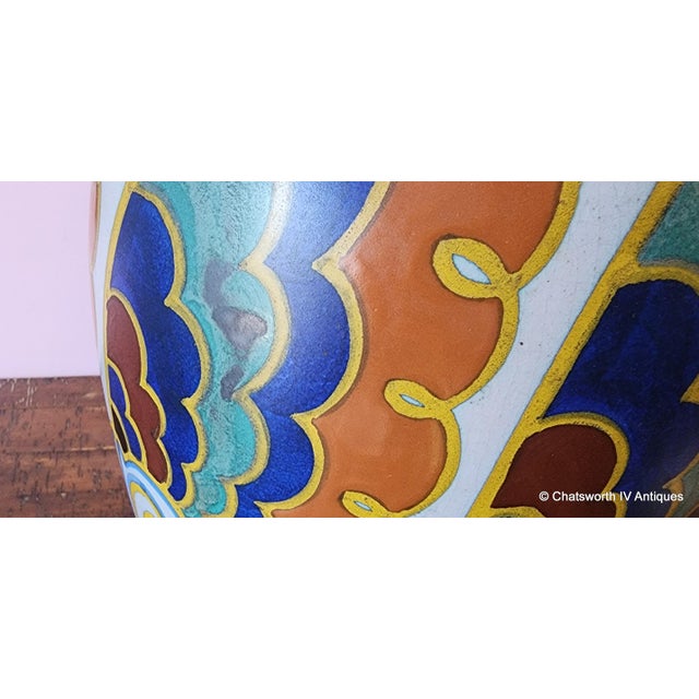 Rare Monumental Antique Art-Nouveau Dutch Holland Large Gouda Pottery Vase #711 C1918 For Sale - Image 11 of 14