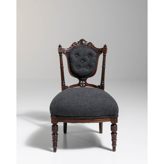 Charcoal 19th Century United Kingdom Charcoal Grey Carved Wood Side Chair For Sale - Image 8 of 11